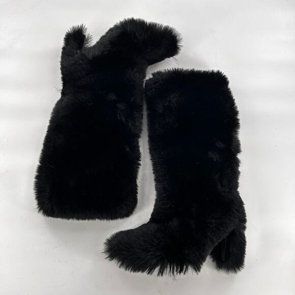 Jeffrey Campbell Fuzzie Boots 5.5 Black NWOT Faux Fur Tall Knee High Heel Glam - Picture 3 of 9